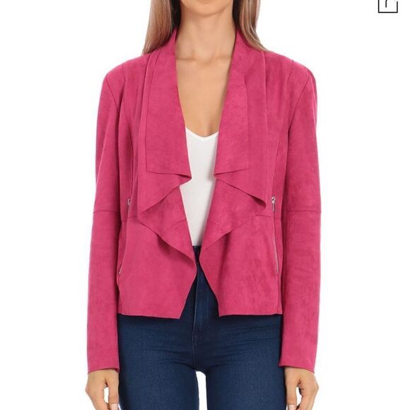 Faux-suede Drape-front Jacket - Picture 1 of 9